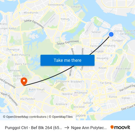 Punggol Ctrl - Bef Blk 264 (65409) to Ngee Ann Polytechnic map