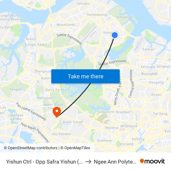 Yishun Ctrl - Opp Safra Yishun (59701) to Ngee Ann Polytechnic map