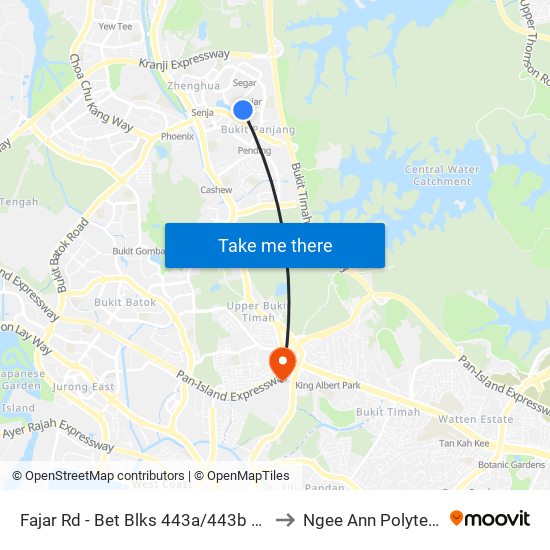 Fajar Rd - Bet Blks 443a/443b (44349) to Ngee Ann Polytechnic map