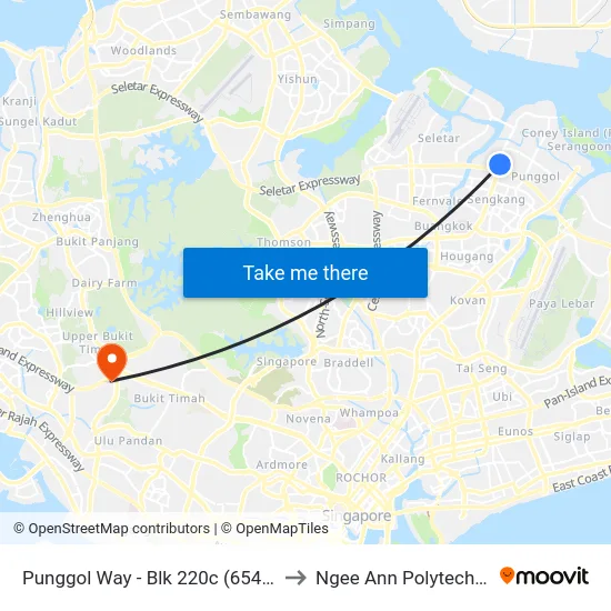 Punggol Way - Blk 220c (65439) to Ngee Ann Polytechnic map
