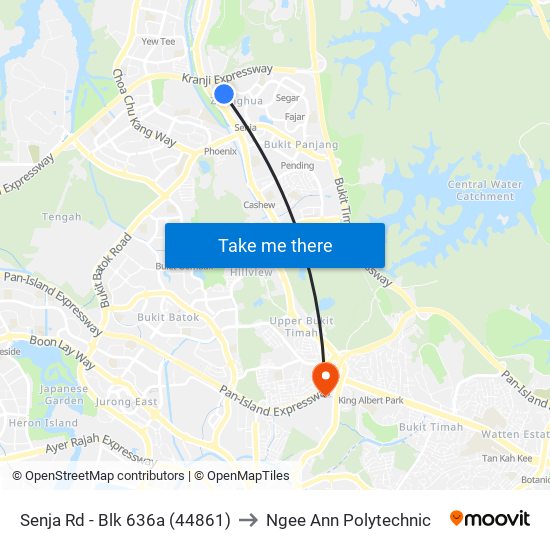 Senja Rd - Blk 636a (44861) to Ngee Ann Polytechnic map