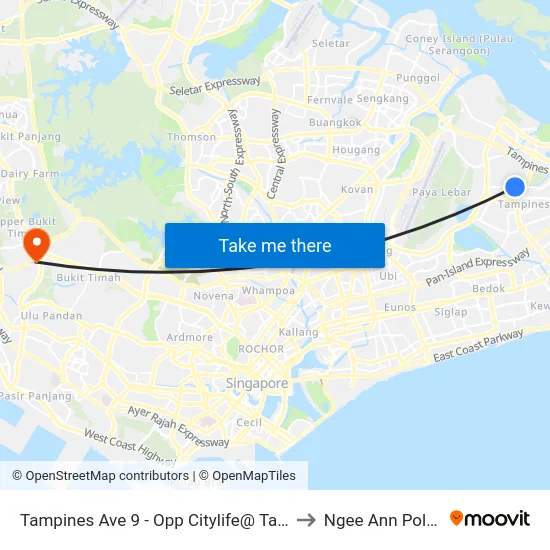 Tampines Ave 9 - Opp Citylife@ Tampines (76549) to Ngee Ann Polytechnic map