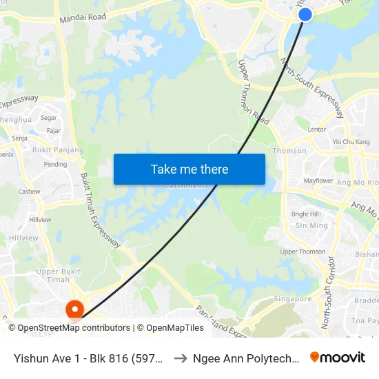 Yishun Ave 1 - Blk 816 (59721) to Ngee Ann Polytechnic map