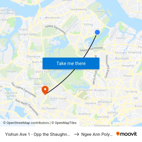 Yishun Ave 1 - Opp the Shaughnessy (59751) to Ngee Ann Polytechnic map