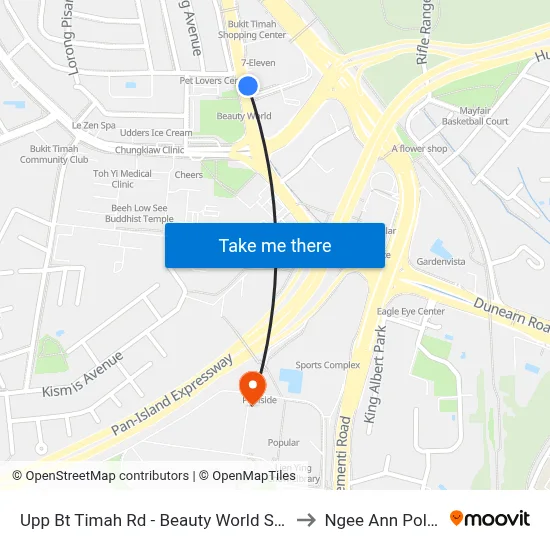 Upp Bt Timah Rd - Beauty World Stn Exit A (42099) to Ngee Ann Polytechnic map