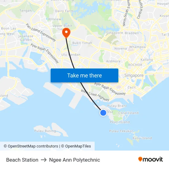 Beach Station to Ngee Ann Polytechnic map