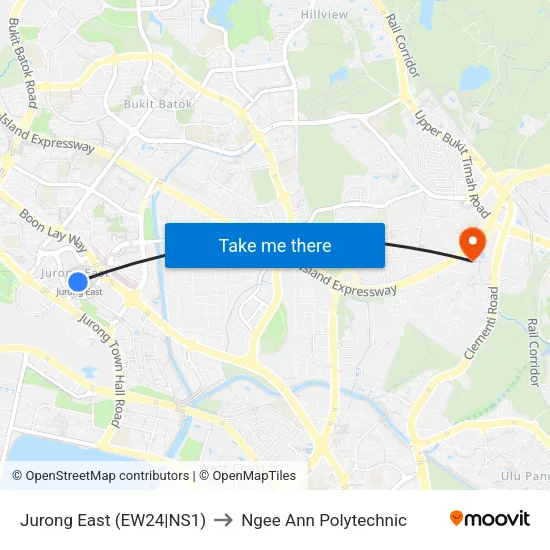Jurong East (EW24|NS1) to Ngee Ann Polytechnic map