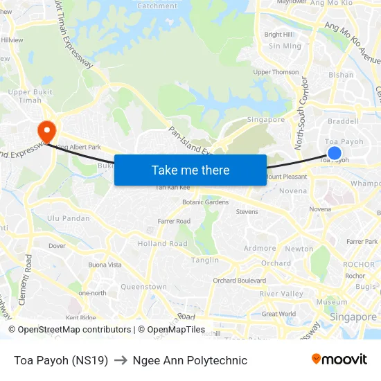 Toa Payoh (NS19) to Ngee Ann Polytechnic map