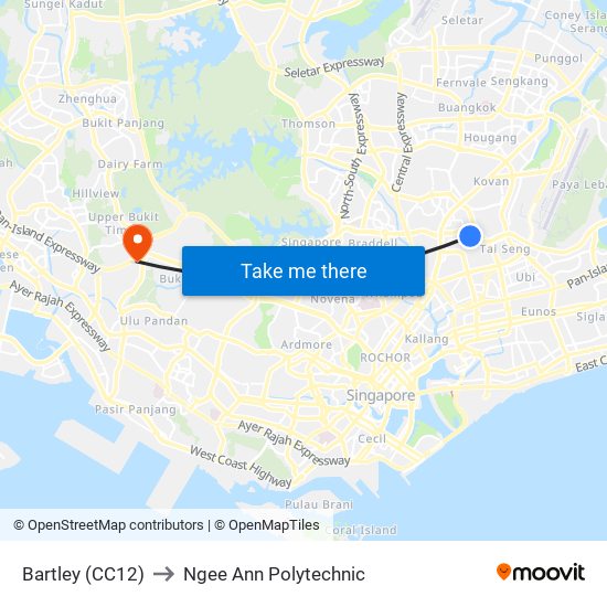 Bartley (CC12) to Ngee Ann Polytechnic map