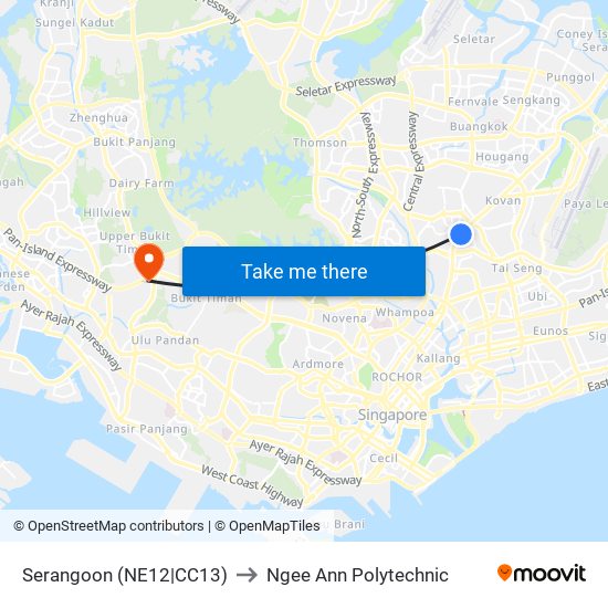 Serangoon (NE12|CC13) to Ngee Ann Polytechnic map