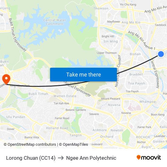 Lorong Chuan (CC14) to Ngee Ann Polytechnic map