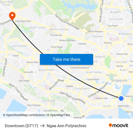 Downtown (DT17) to Ngee Ann Polytechnic map