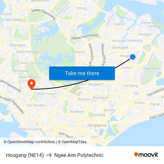 Hougang (NE14) to Ngee Ann Polytechnic map