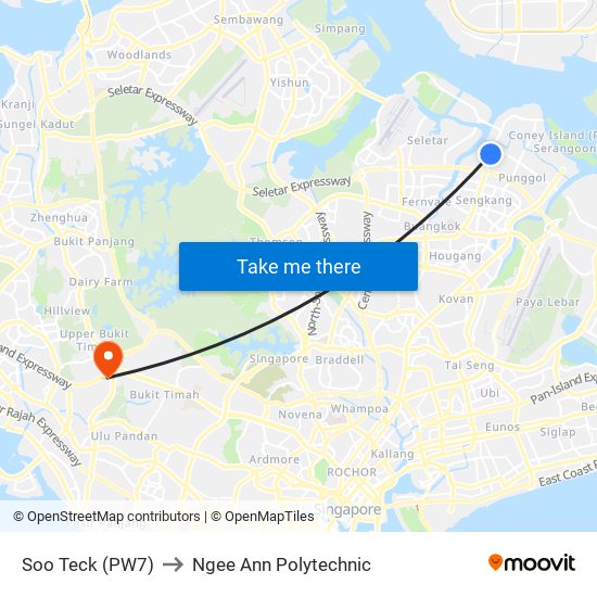 Soo Teck (PW7) to Ngee Ann Polytechnic map