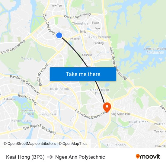 Keat Hong (BP3) to Ngee Ann Polytechnic map