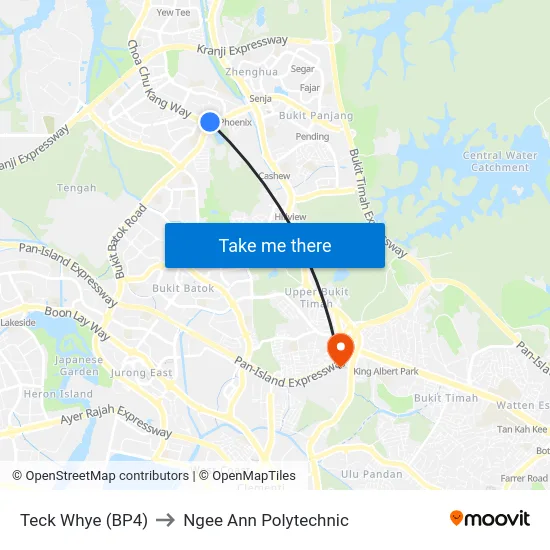 Teck Whye (BP4) to Ngee Ann Polytechnic map