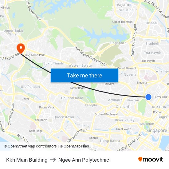 Kkh Main Building to Ngee Ann Polytechnic map