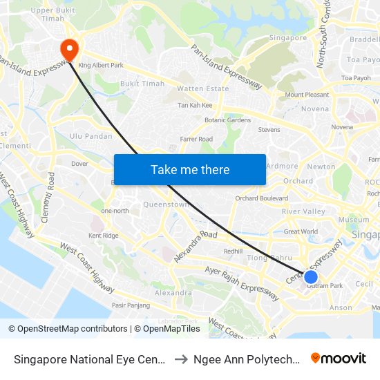 Singapore National Eye Centre to Ngee Ann Polytechnic map