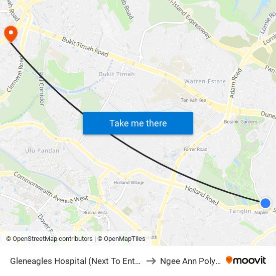 Gleneagles Hospital (Next To Entrance To A&E) to Ngee Ann Polytechnic map