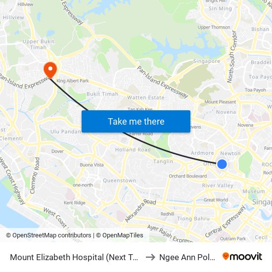 Mount Elizabeth Hospital (Next To Car Park Exit) to Ngee Ann Polytechnic map