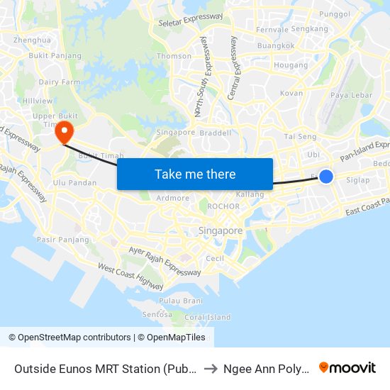 Outside Eunos MRT Station (Public Car Park) to Ngee Ann Polytechnic map