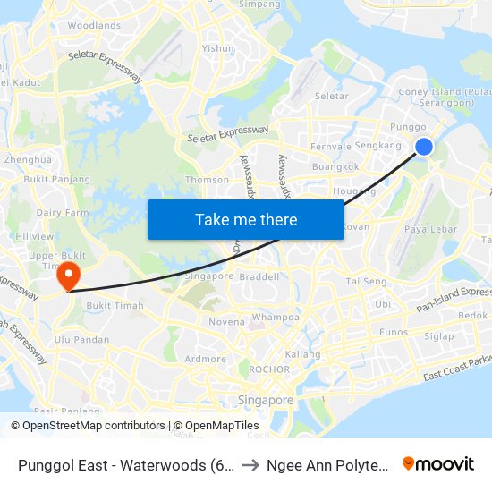 Punggol East - Waterwoods (65521) to Ngee Ann Polytechnic map