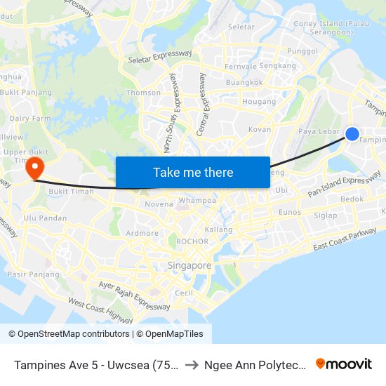 Tampines Ave 5 - Uwcsea  (75171) to Ngee Ann Polytechnic map