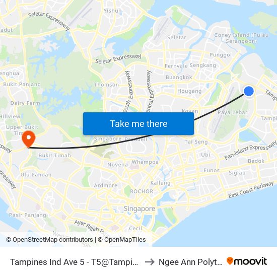Tampines Ind Ave 5 - T5@Tampines (75381) to Ngee Ann Polytechnic map