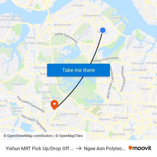 Yishun MRT Pick Up/Drop Off Point to Ngee Ann Polytechnic map