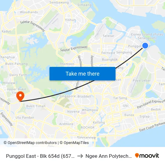 Punggol East - Blk 654d (65799) to Ngee Ann Polytechnic map
