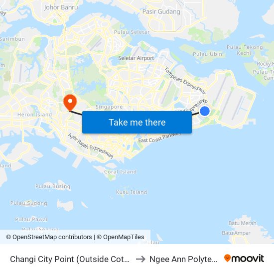 Changi City Point (Outside Cotton On) to Ngee Ann Polytechnic map