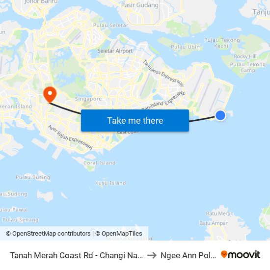 Tanah Merah Coast Rd - Changi Naval Base (96439) to Ngee Ann Polytechnic map