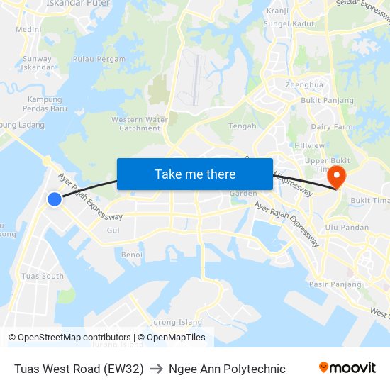 Tuas West Road (EW32) to Ngee Ann Polytechnic map