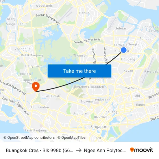 Buangkok Cres - Blk 998b (66579) to Ngee Ann Polytechnic map