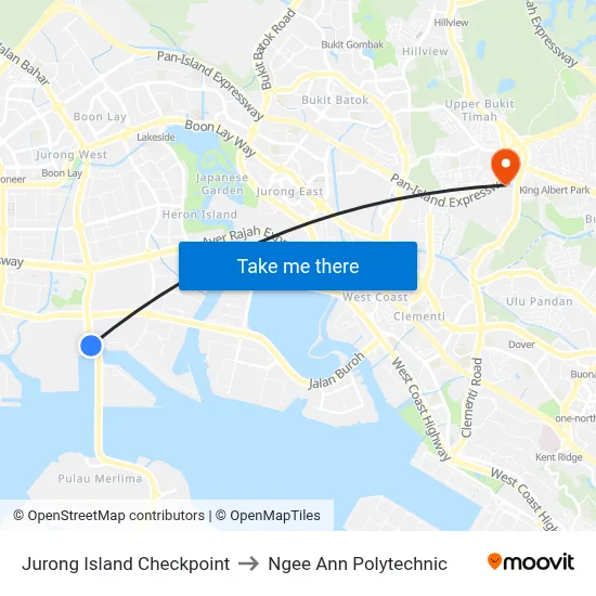Jurong Island Checkpoint to Ngee Ann Polytechnic map