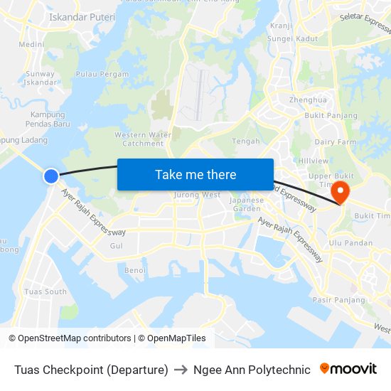 Tuas Checkpoint (Departure) to Ngee Ann Polytechnic map