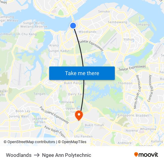 Woodlands to Ngee Ann Polytechnic map