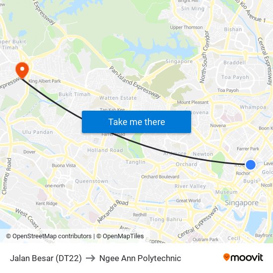 Jalan Besar (DT22) to Ngee Ann Polytechnic map