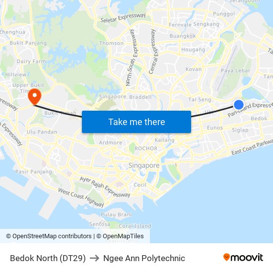 Bedok North (DT29) to Ngee Ann Polytechnic map