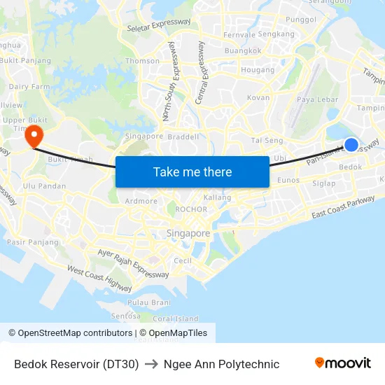 Bedok Reservoir (DT30) to Ngee Ann Polytechnic map