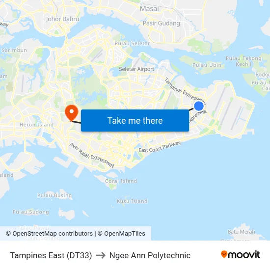 Tampines East (DT33) to Ngee Ann Polytechnic map