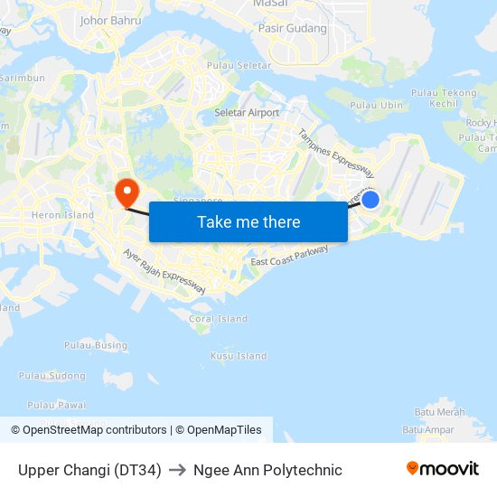 Upper Changi (DT34) to Ngee Ann Polytechnic map