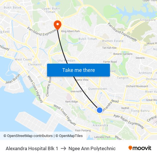 Alexandra Hospital Blk 1 to Ngee Ann Polytechnic map