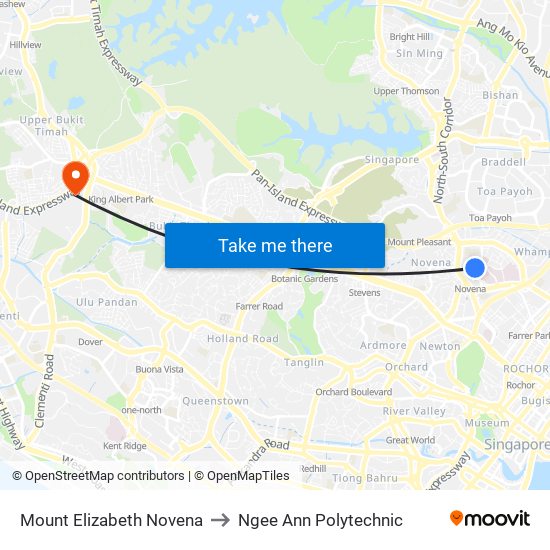 Mount Elizabeth Novena to Ngee Ann Polytechnic map