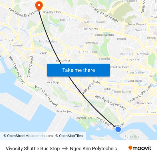 Vivocity Shuttle Bus Stop to Ngee Ann Polytechnic map