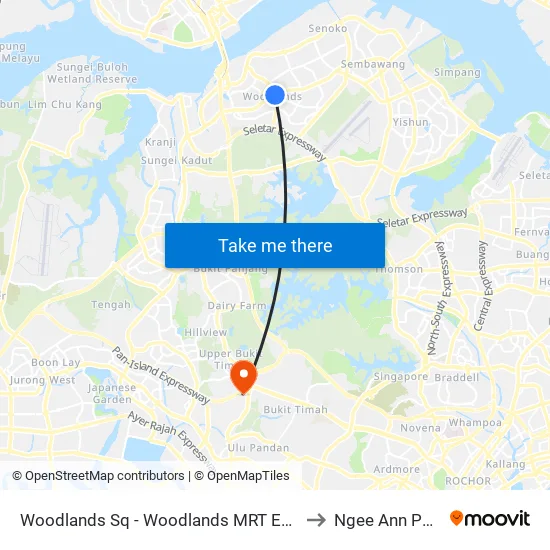 Woodlands Sq - Woodlands MRT Exit C (Taxi Stand H15) to Ngee Ann Polytechnic map