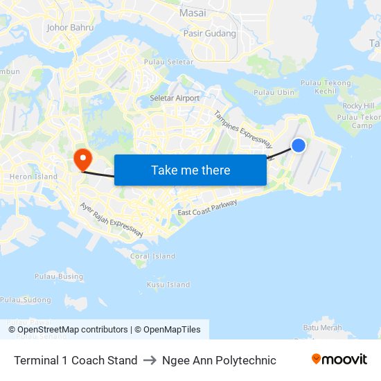 Terminal 1 Coach Stand to Ngee Ann Polytechnic map