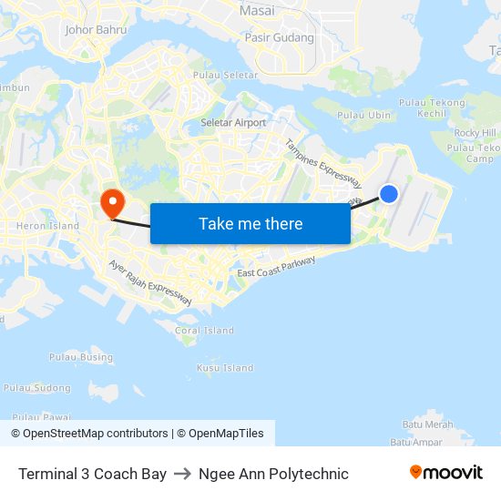 Terminal 3 Coach Bay to Ngee Ann Polytechnic map