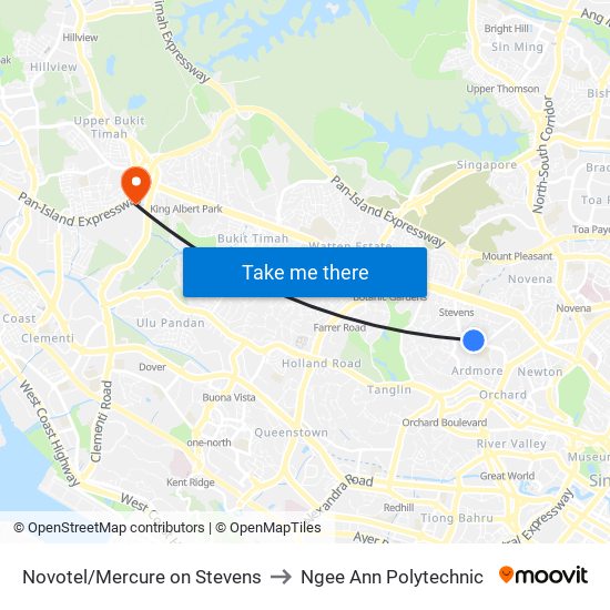 Novotel/Mercure on Stevens to Ngee Ann Polytechnic map