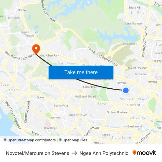 Novotel/Mercure on Stevens to Ngee Ann Polytechnic map